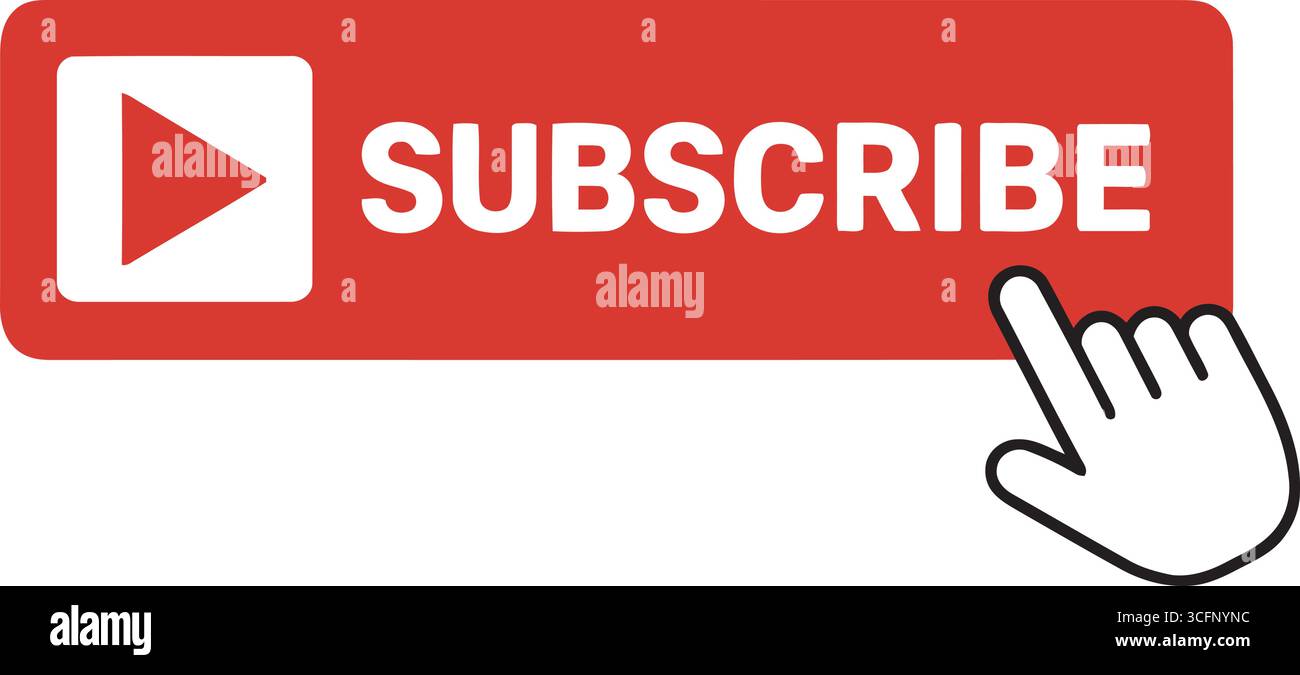 Red Video Channel Subscribe Button with Cursor Click Pointer Vector PNG Stock Vector