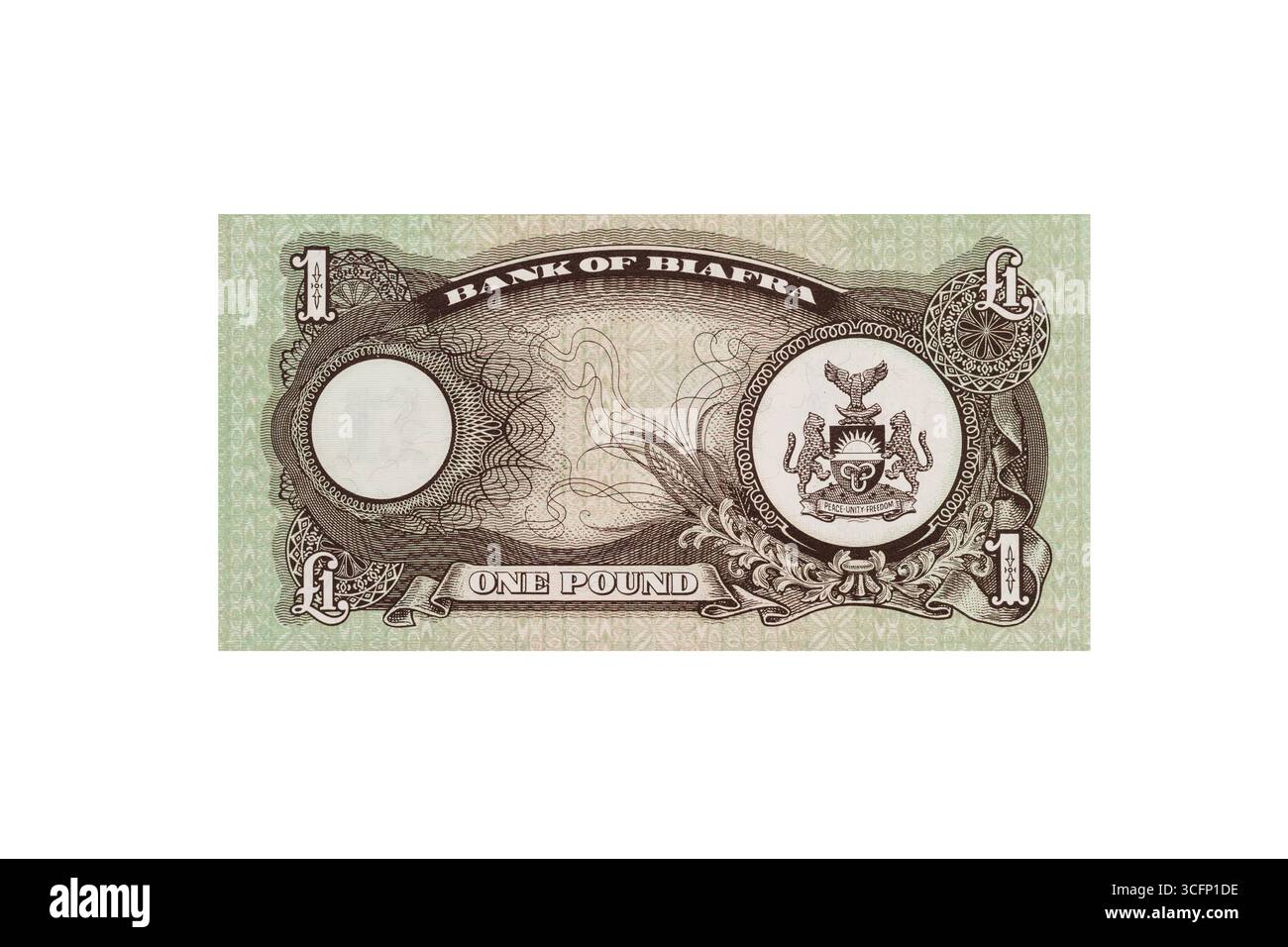 Rare Biafra One Pound Banknote Back Side. Historic African Currency Note. Stock Photo