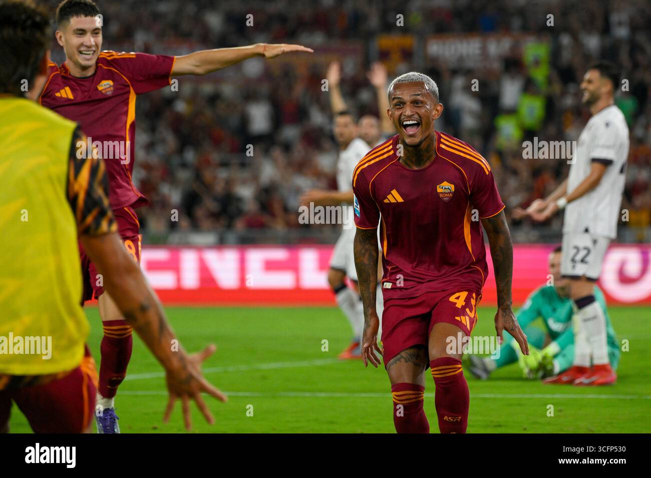 Roma’s Wesley celebrates after scoring the goal 1-0 during the Serie A ...