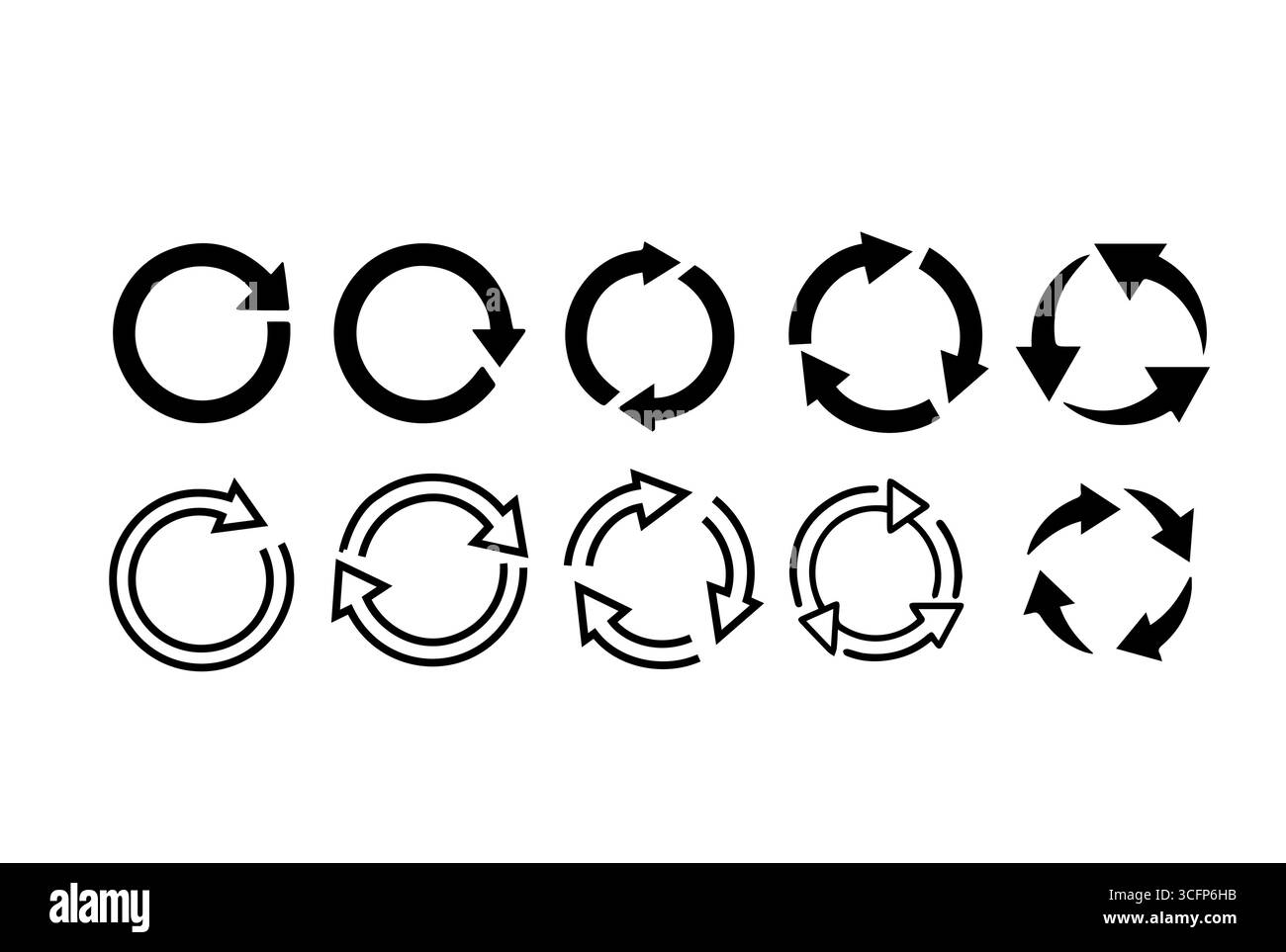 circle arrow icon set containing refresh, rotation, reload, Repeat Vector illustration isolated on white Stock Vector