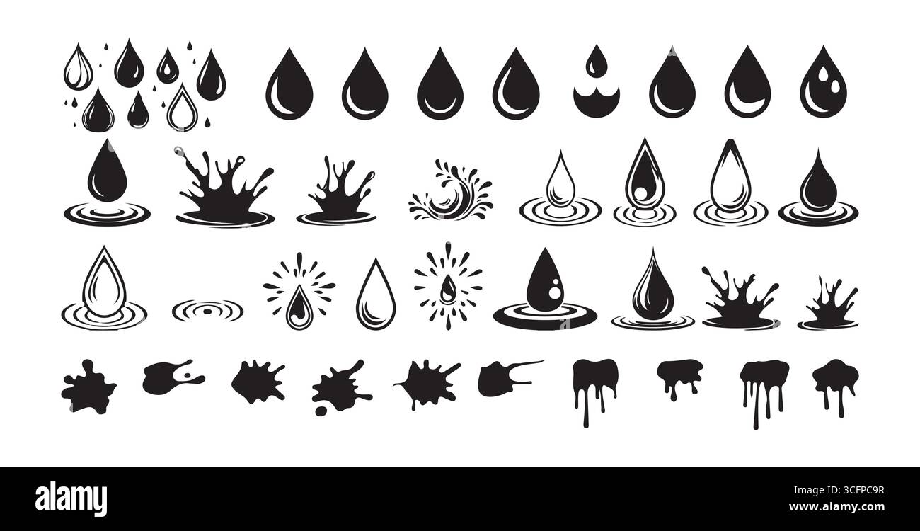 Grunge Ink Blotches, Water Splashes, and Dripping Icons. Vector ...