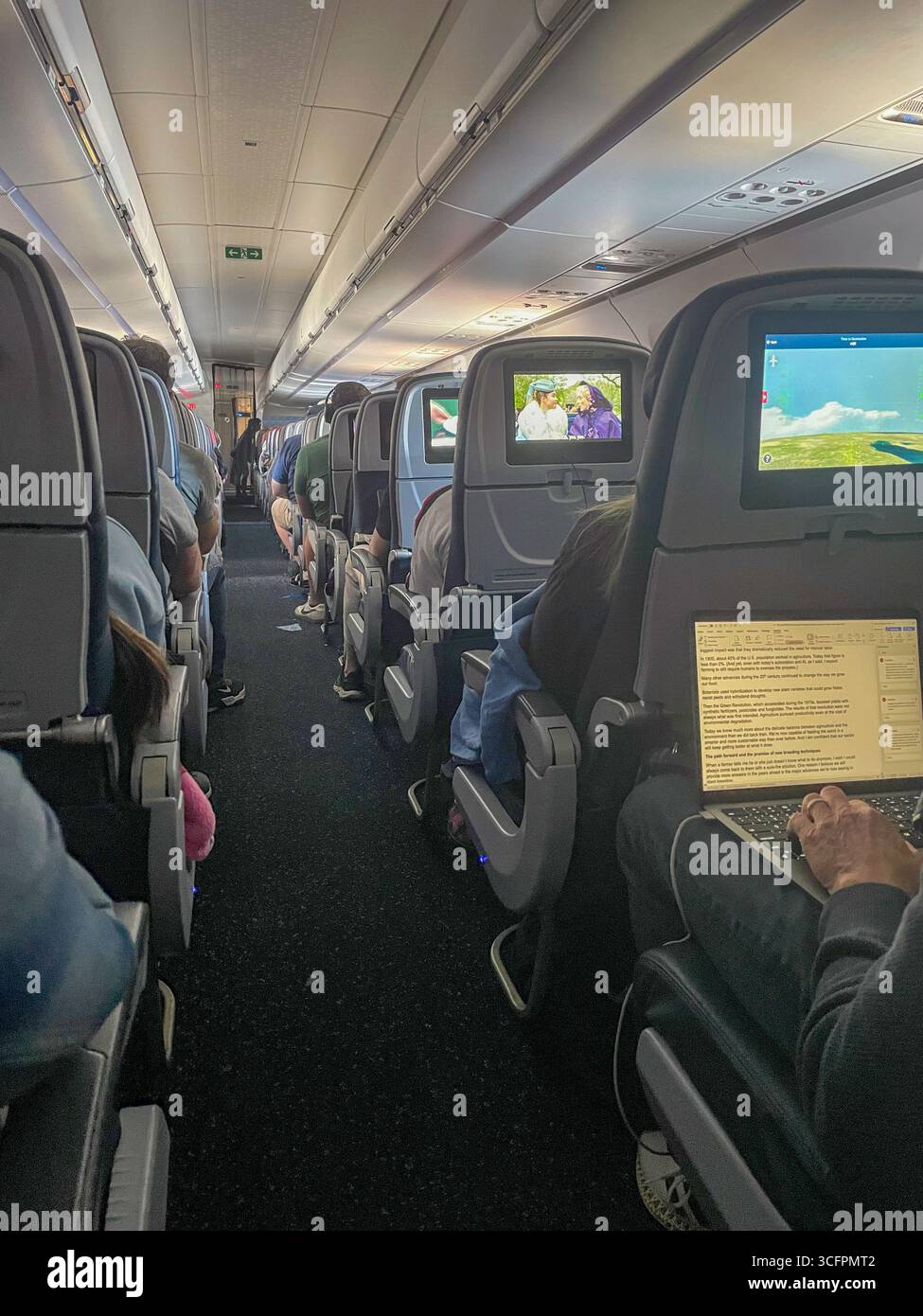 Passenger Cabin on a Delta Airline Flight, USA, 2025 - Smartphone Captured Stock Image