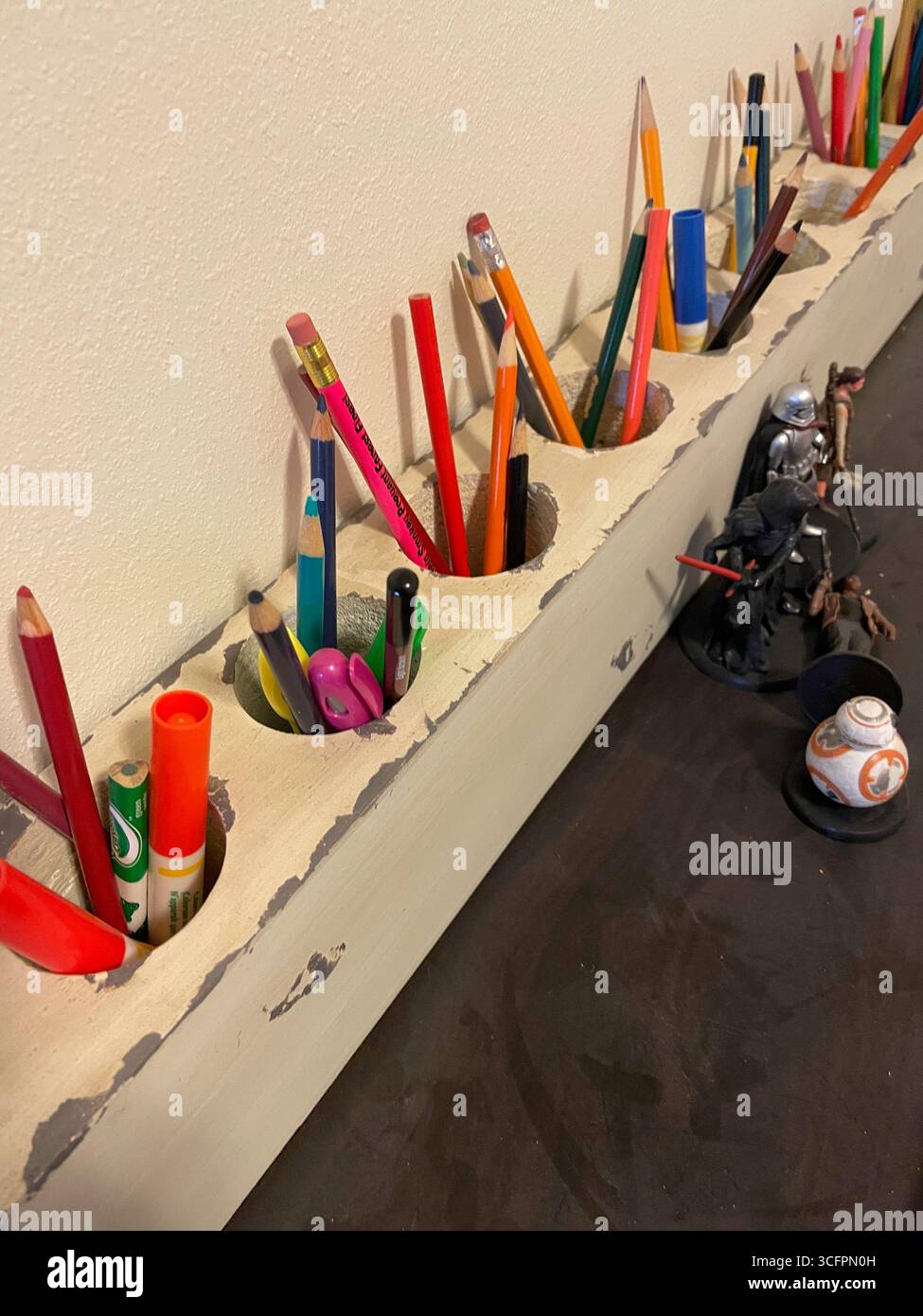 Pens and Pencils in a Child's Payroom. 2025, MT, USA - Smartphone Captured Stock Image