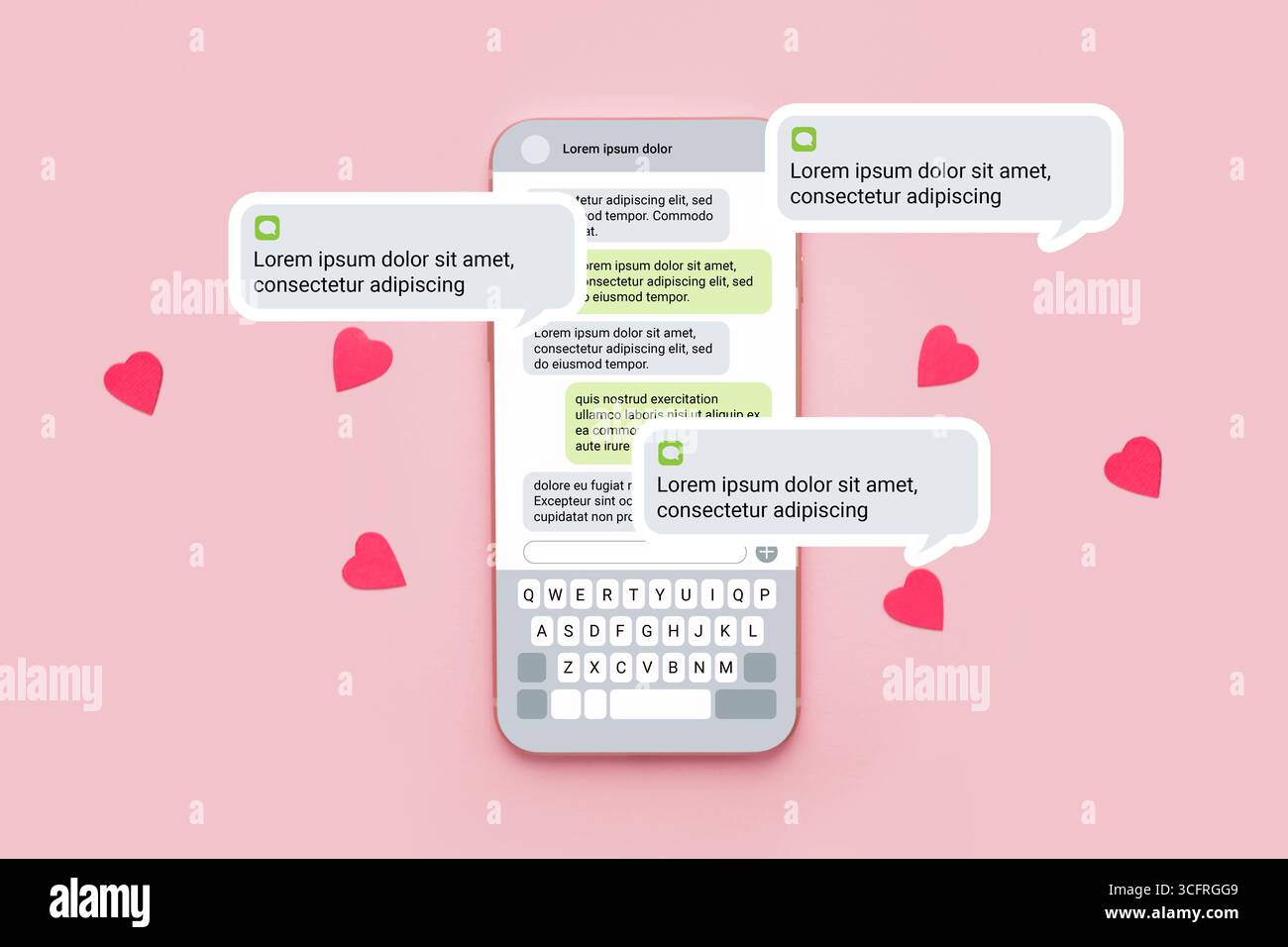 Menstrual cycle mobile app on smartphone screen on a pink background. top view Stock Photo