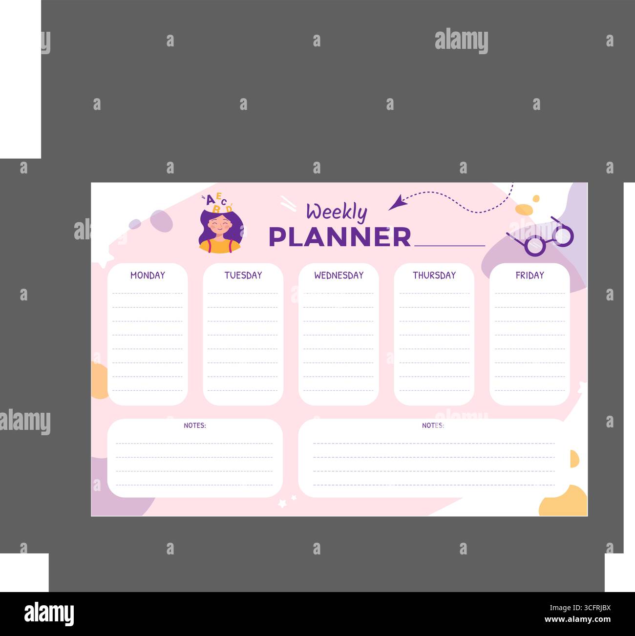 School timetable template for girls. school planner Stock Vector