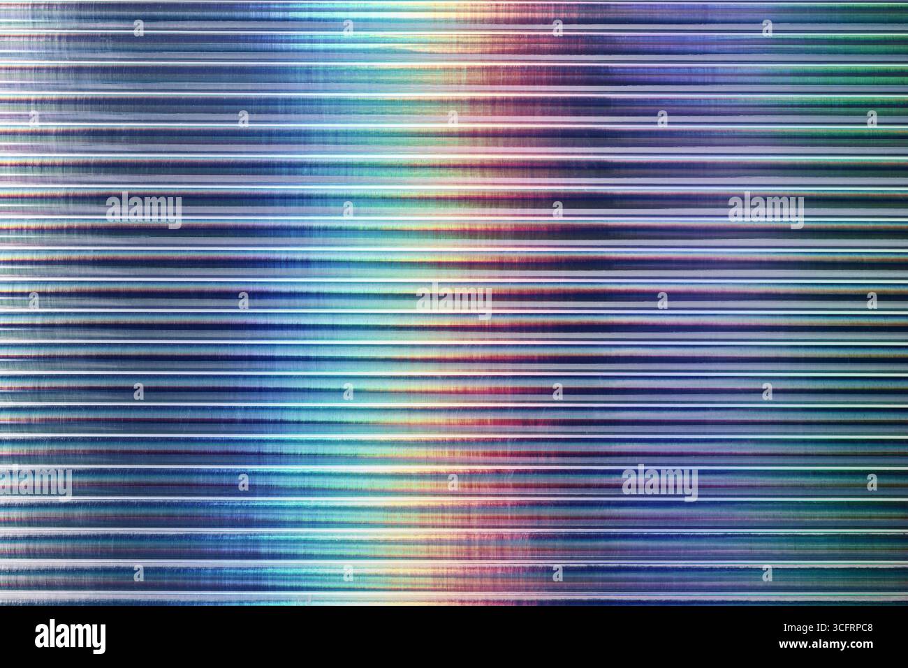 Iridescent gradient ribbed glass background, horizontal abstract texture Stock Photo