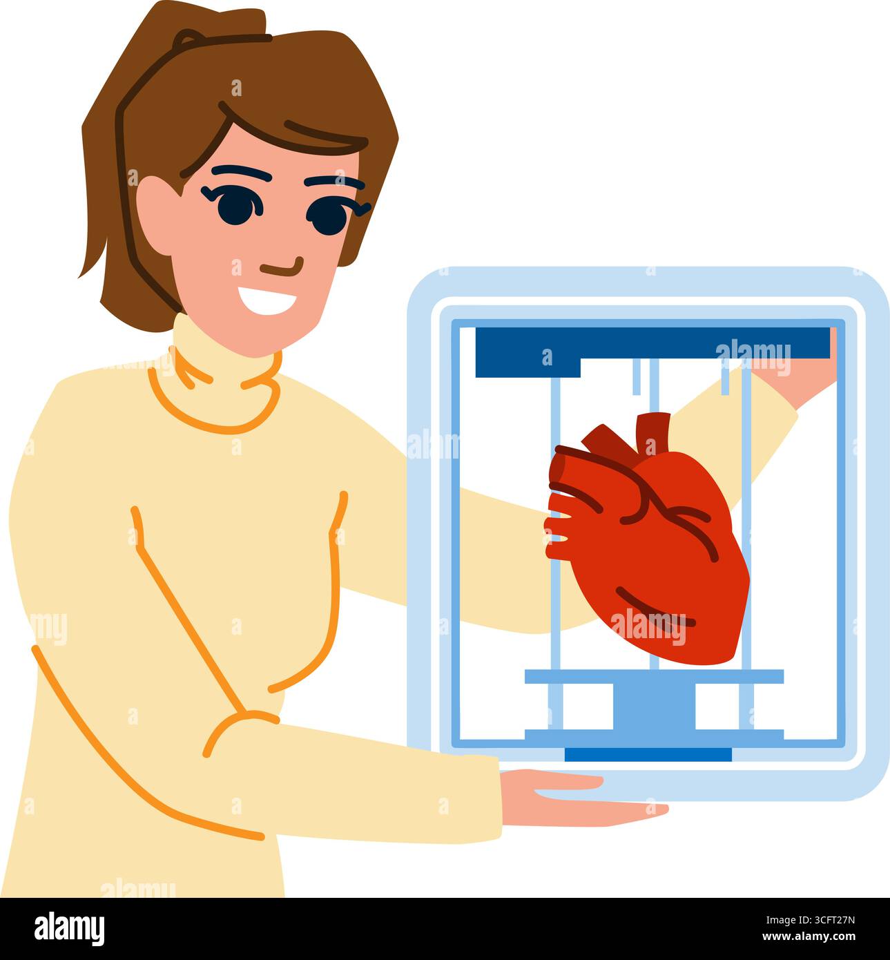 Doctor holding 3d bioprinter creating human heart organ for ...