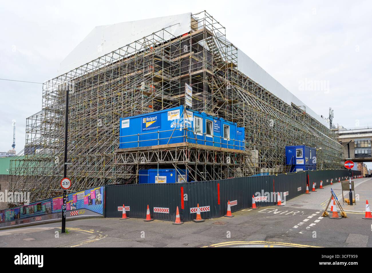 Glasgow School of Art building covered with scaffolding, Renfrew Street, Glasgow, Scotland, UK Stock Photo