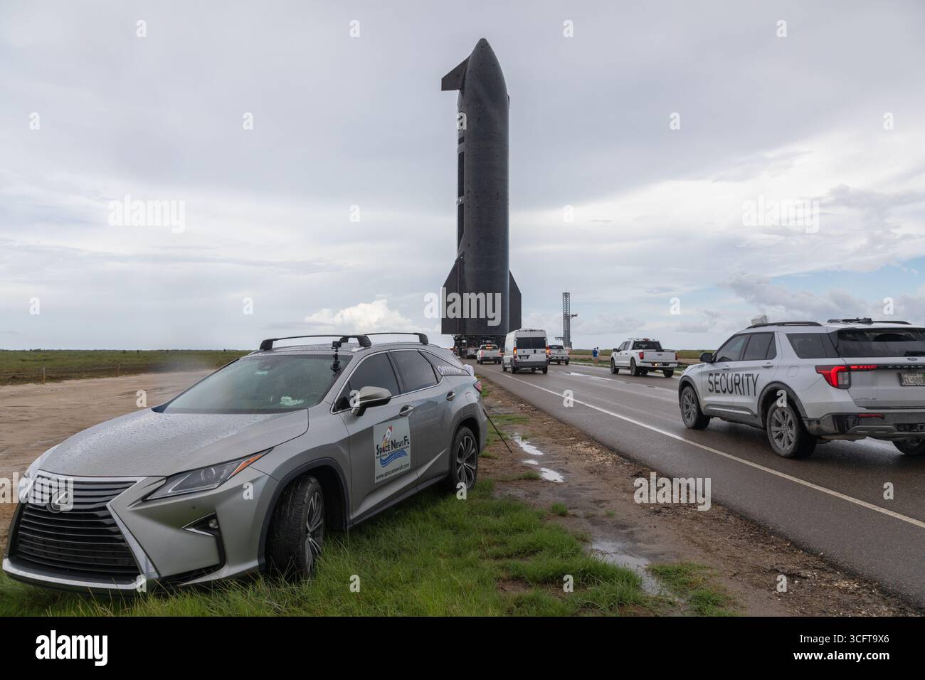 Starbase, USA. 23rd Aug, 2025. In a light drizzling rain at 3:00 PM CT ...