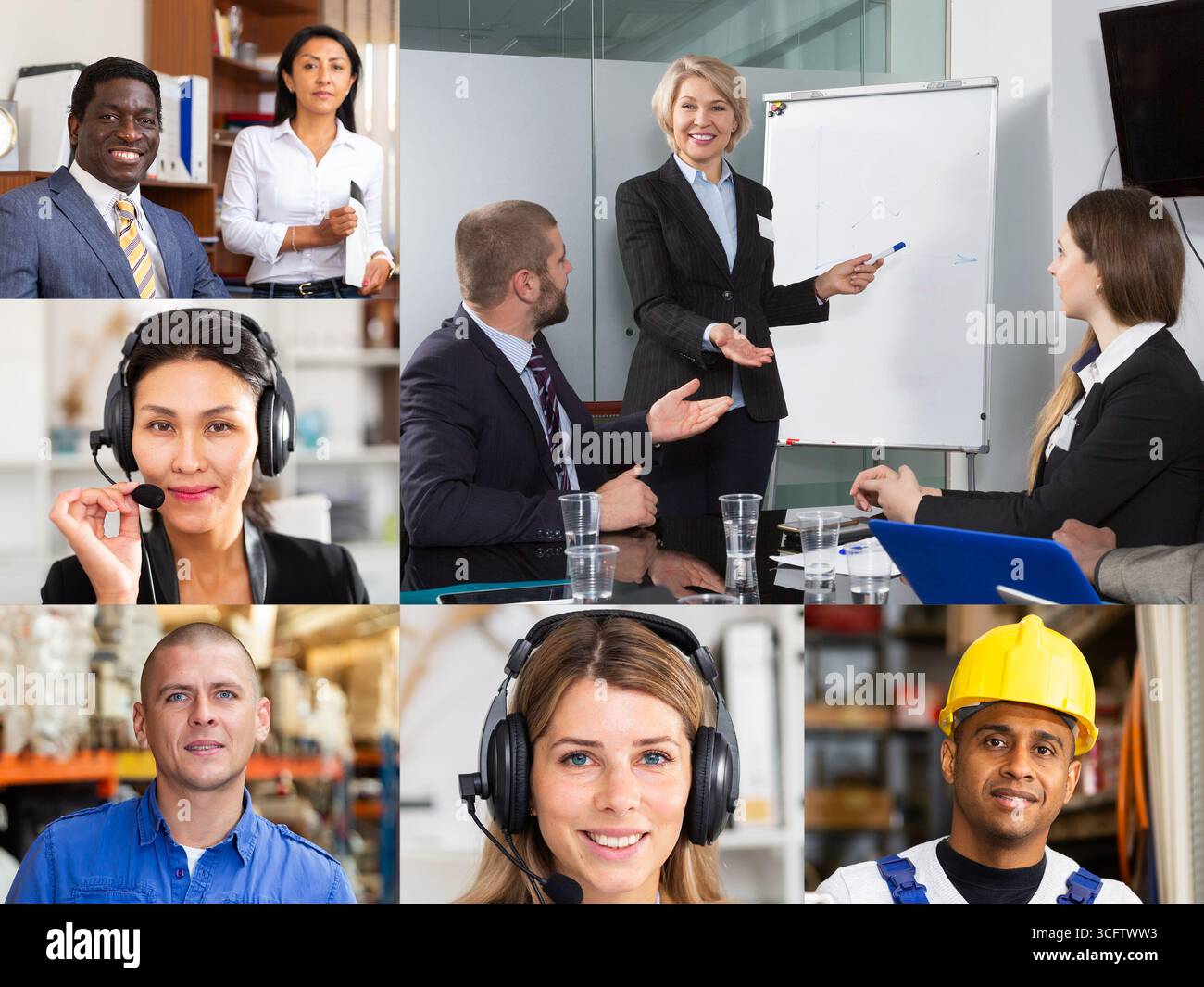 Screen of video call between diverse people managers Stock Photo