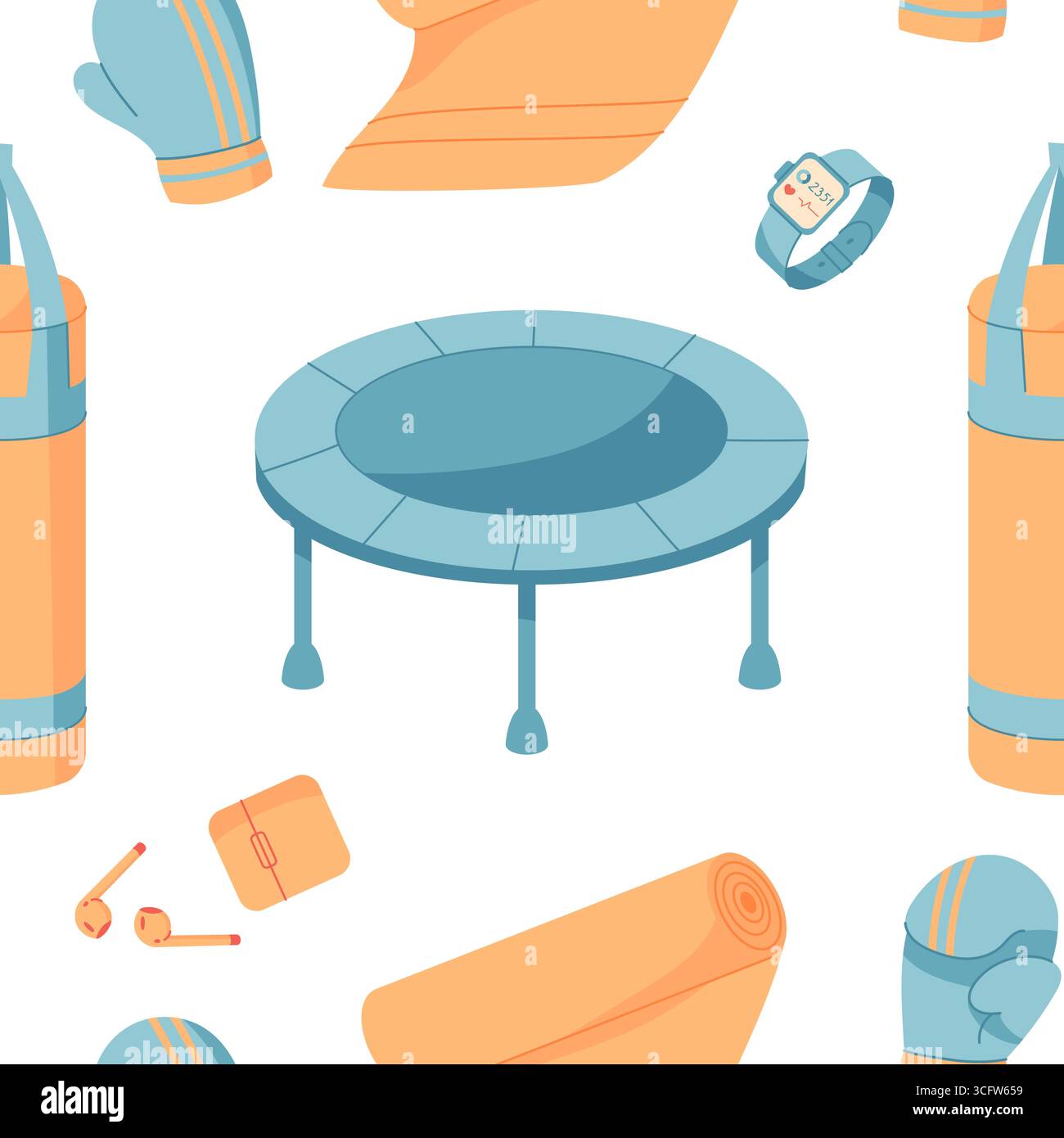 Seamless Colorful Flat Fitness Pattern Stock Vector