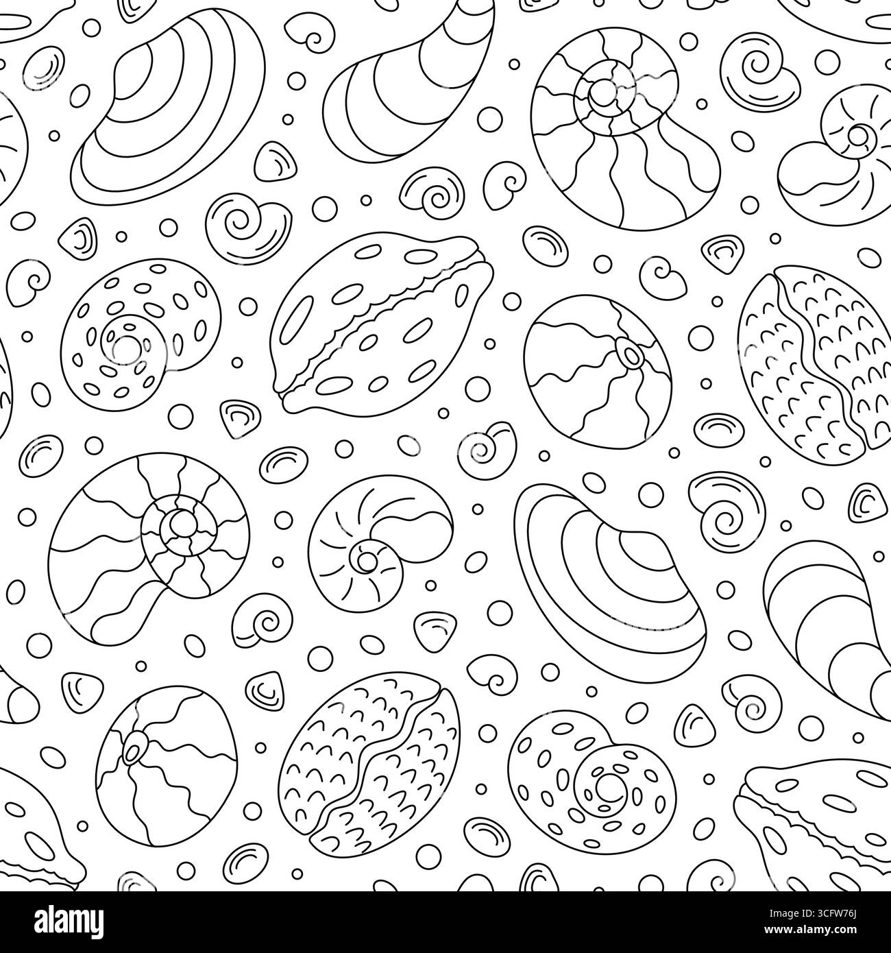 Seamless Underwater Seashell Outline Pattern Stock Vector Image & Art ...