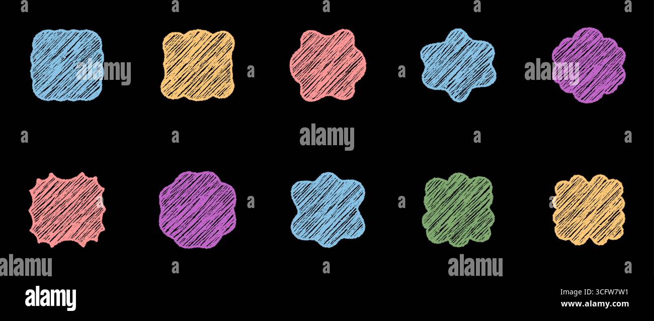 Groovy Crayon Chalk Hatched Rectangle Frames Set Stock Vector