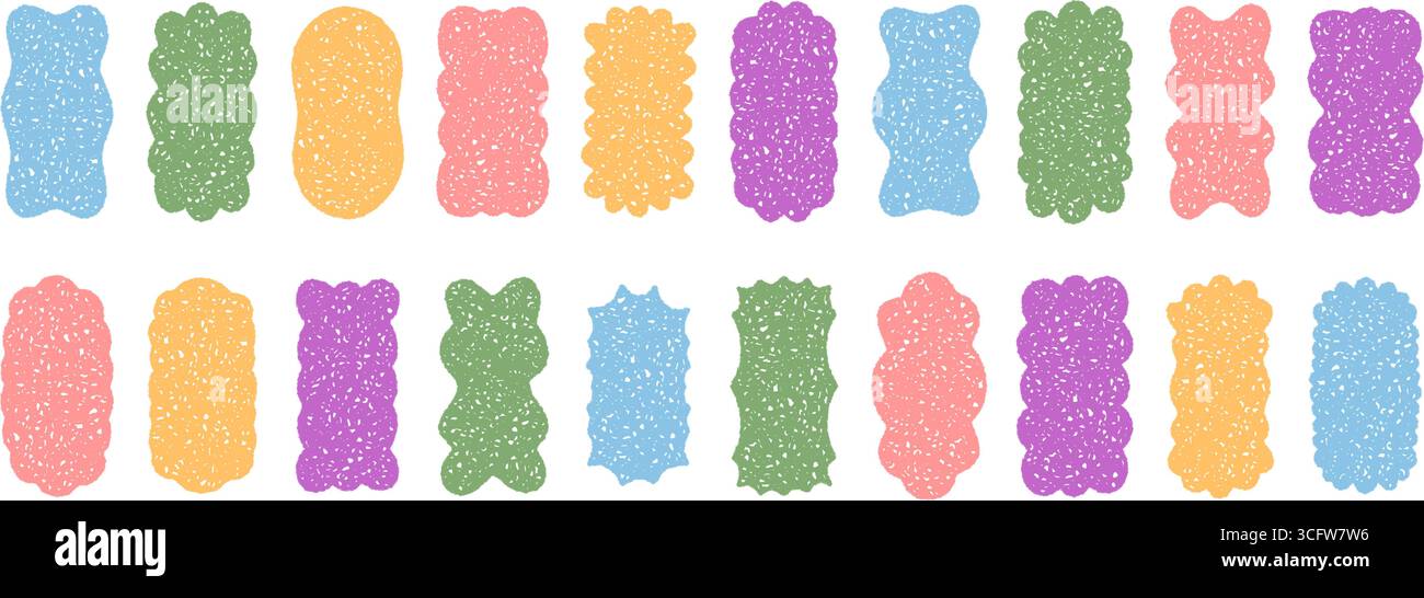 Groovy Colorful Crayon Rectangle Border Set Stock Vector
