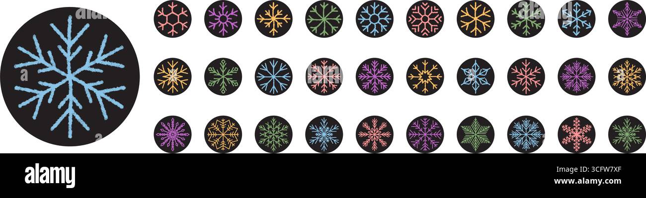 Chalk Snowflake Circle Sticker Set Badge Stock Vector
