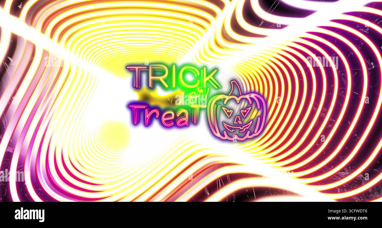 Image of trick or treat text over neon shapes Stock Photo