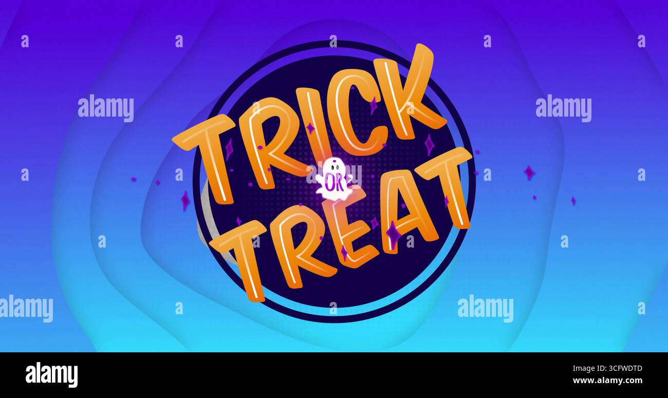 Image of blue shapes over trick or treat text Stock Photo