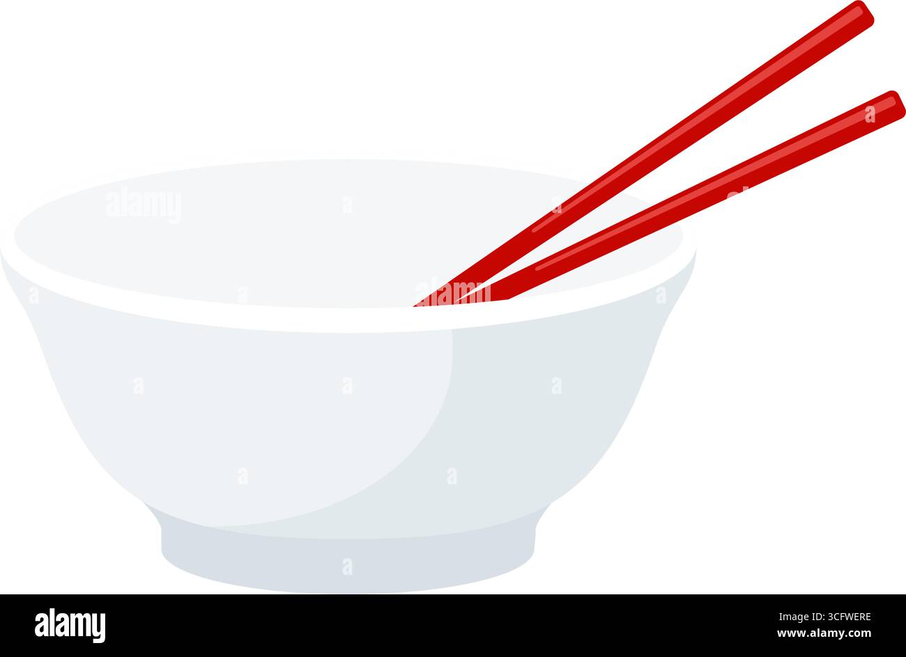 An empty white rice or noodle bowl with red chopsticks vector Stock Vector