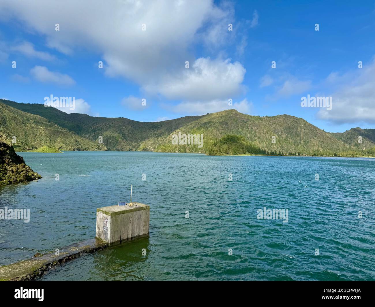 Viewpoint overlooking Lagoa do Fogo, a volcanic crater lake on the PR02SMI hiking trail in the Azores, Portugal. - Smartphone Captured Stock Image