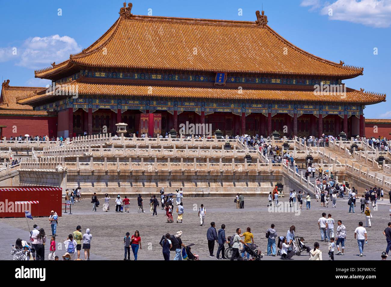 The Hall of Supreme Harmony in Beijing, the largest hall in the Forbidden City, containing the “Grand Chair of State” or “Dragon Throne” Stock Photo
