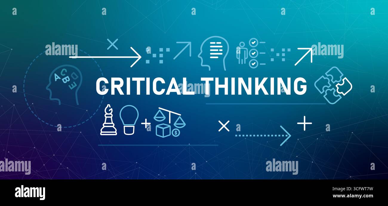 Critical Thinking thought process conveys the mental discipline of analyzing and evaluating information to form a reasoned judgment Stock Vector