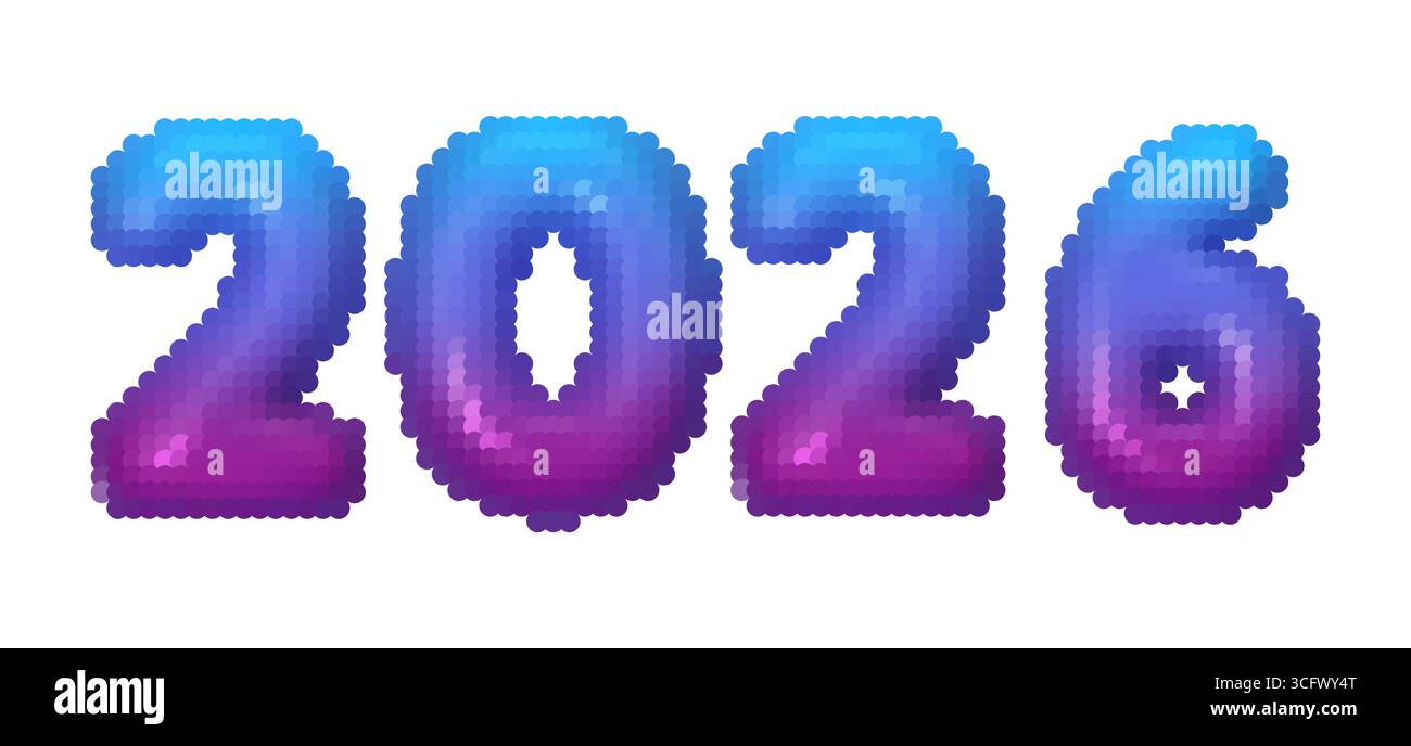 Vector illustration of gradient numbers 2026 in pixelated dot art style ...