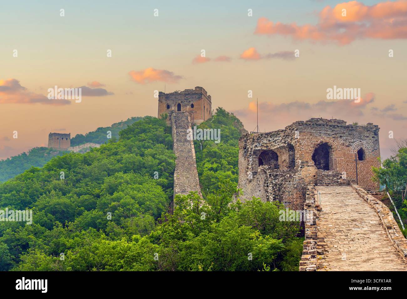 Simatai Great Wall in Beijing, China at sunset Stock Photo