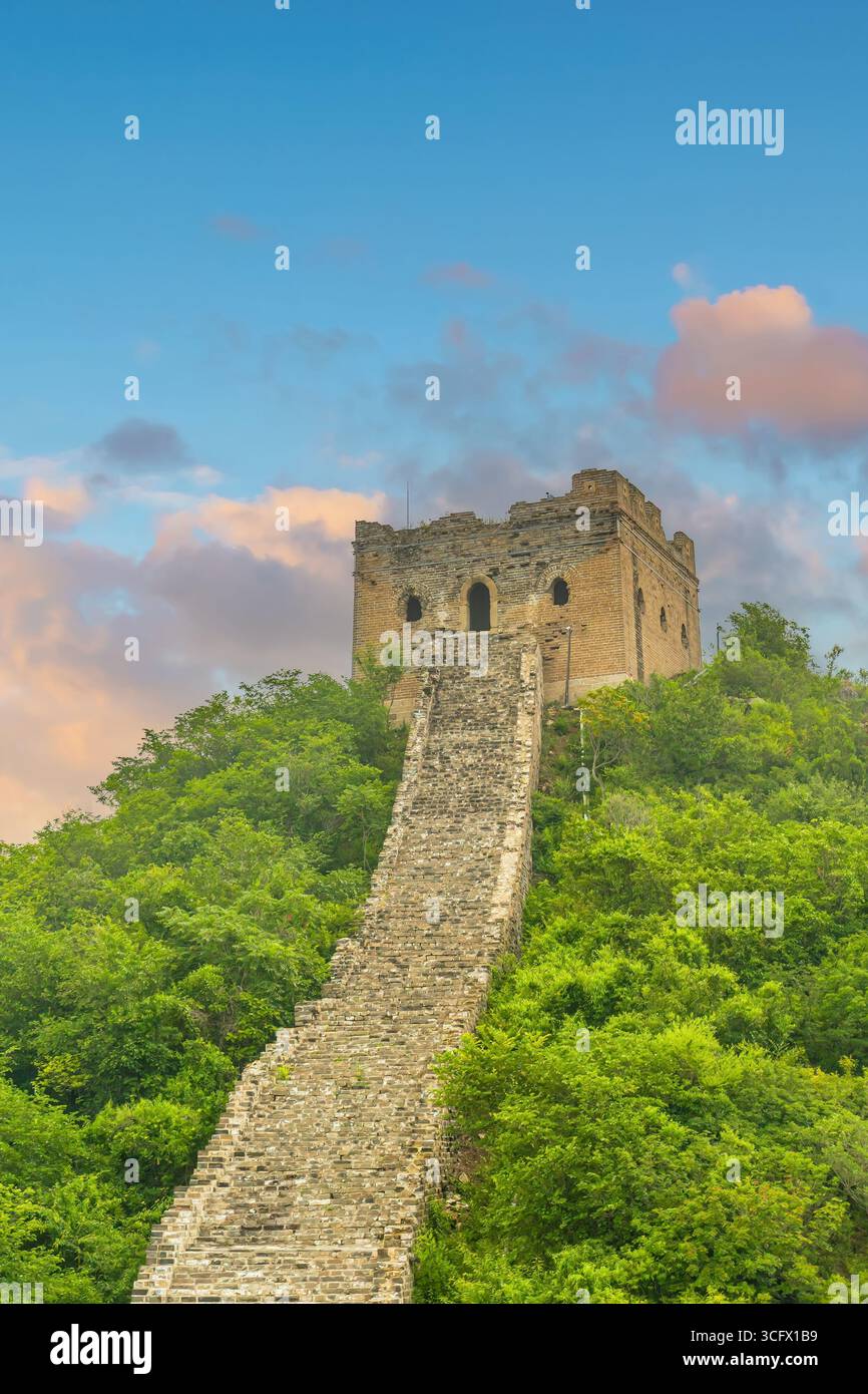 Simatai Great Wall in Beijing, China at sunset Stock Photo