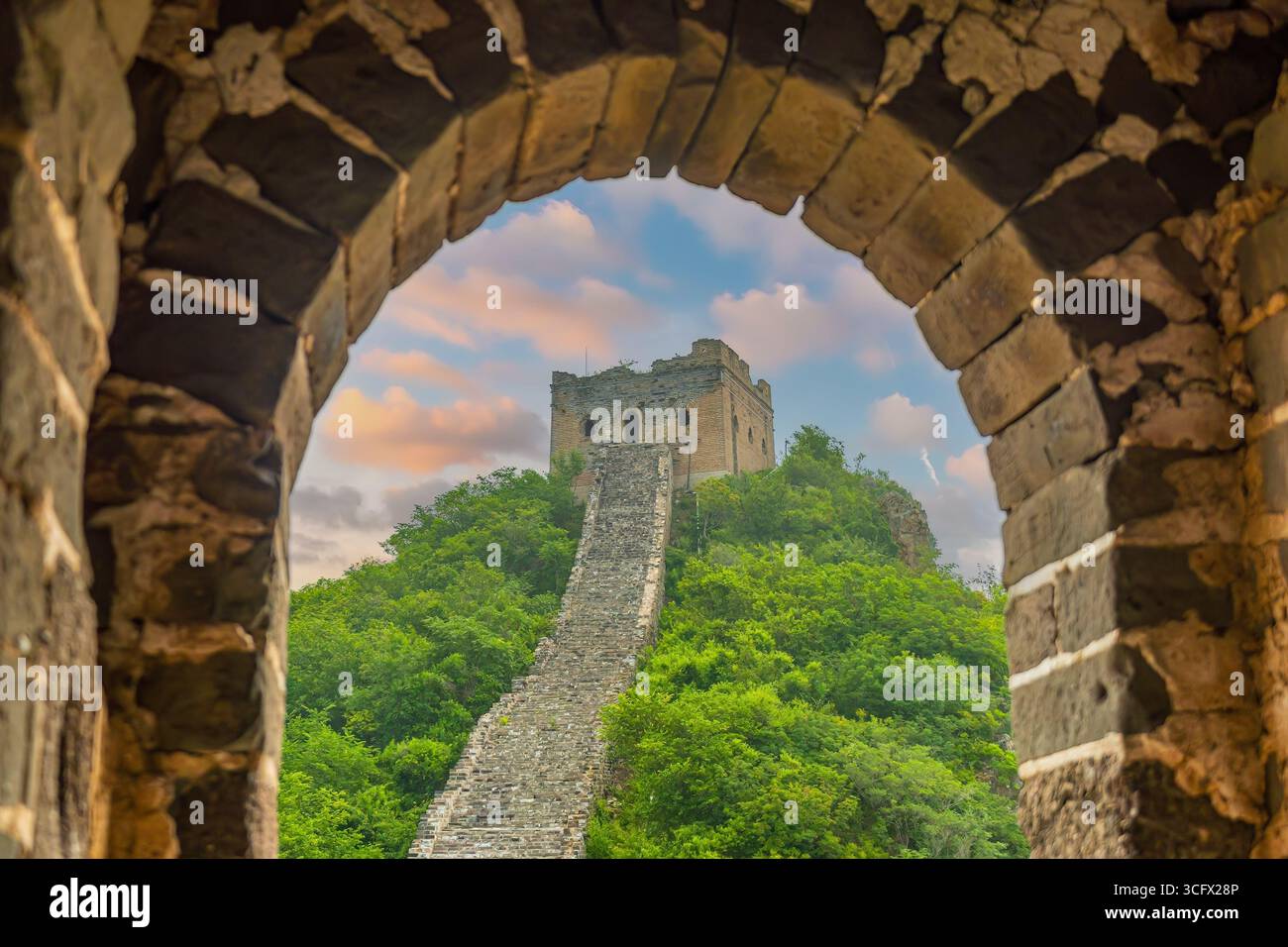 Simatai Great Wall in Beijing, China at sunset Stock Photo