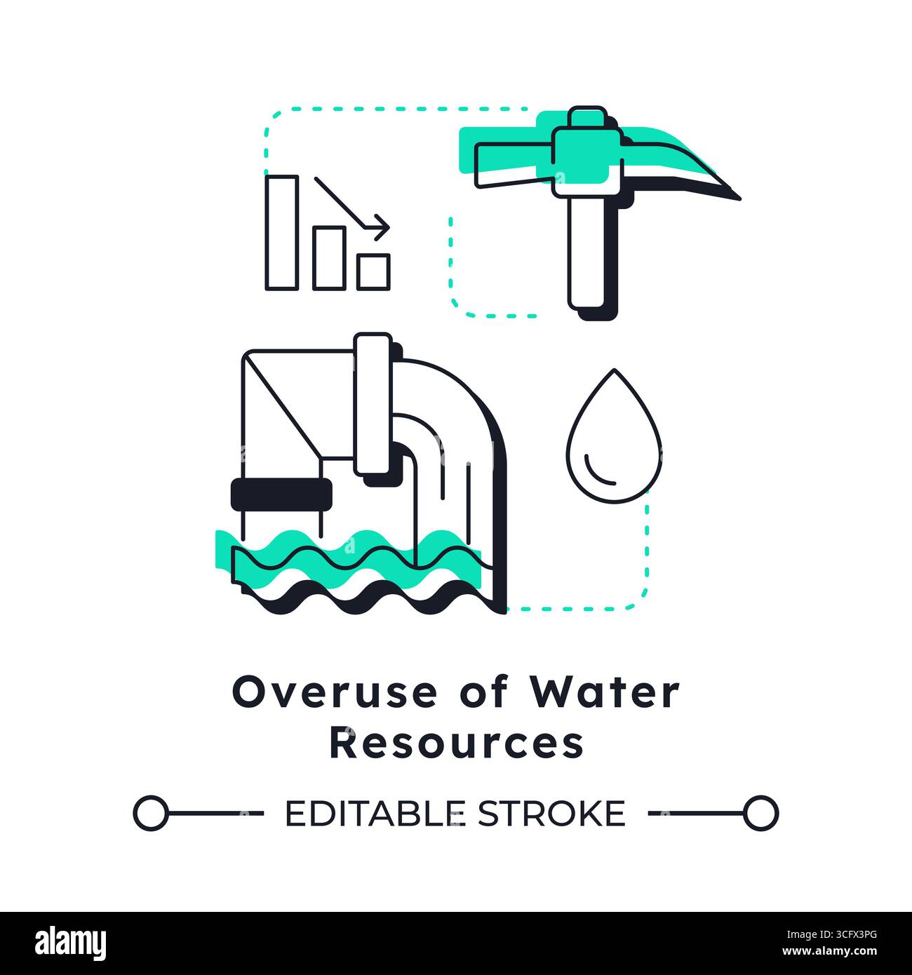 Overuse of water resources modern linear concept icon Stock Vector
