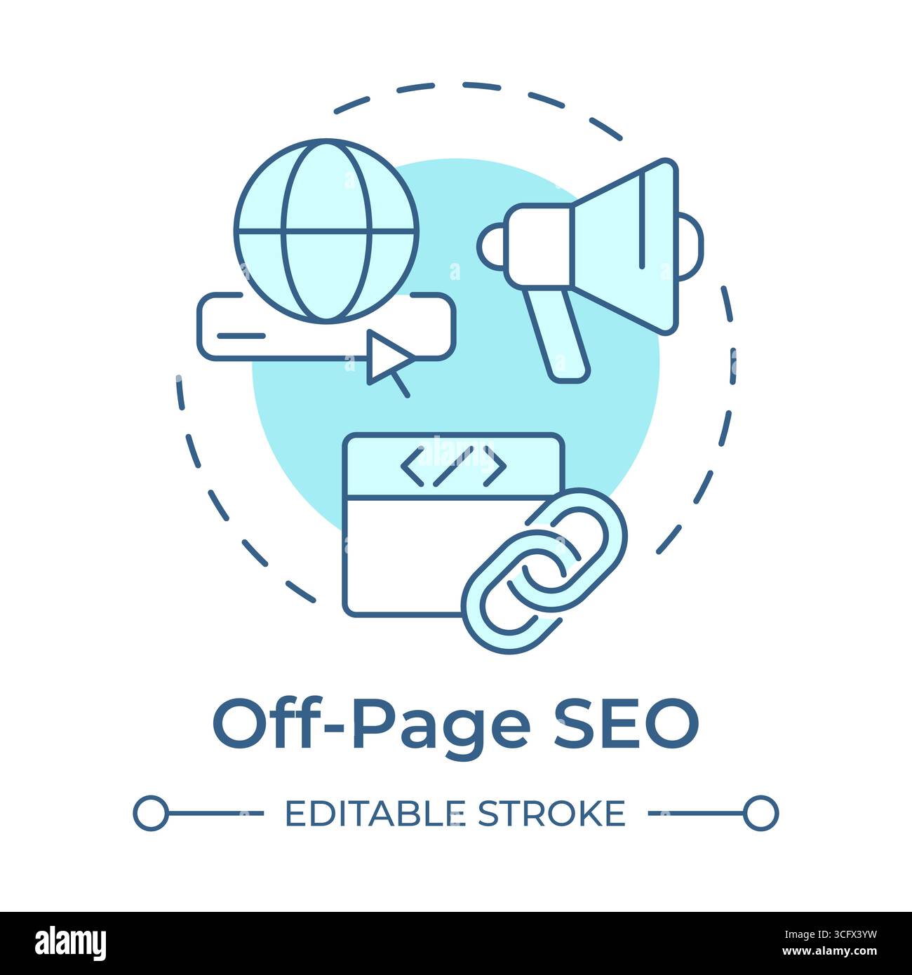 Off-page seo soft blue concept icon Stock Vector