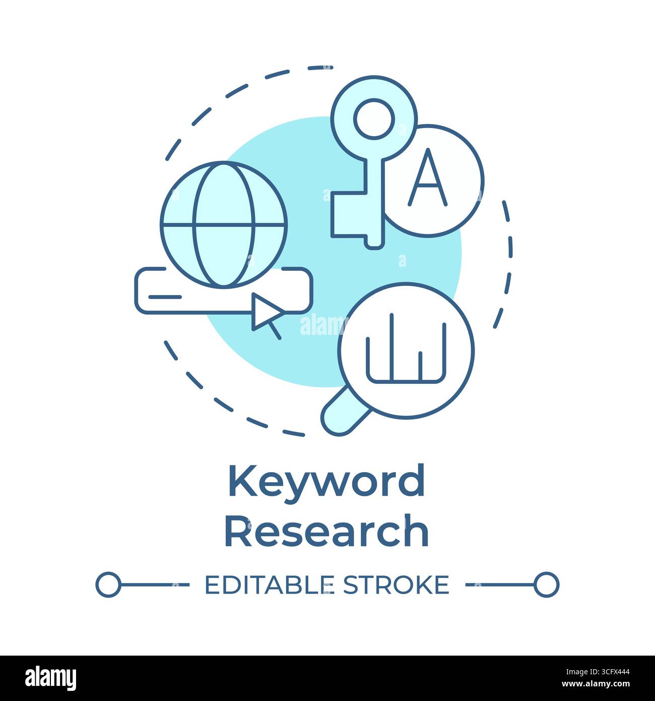 Keyword research soft blue concept icon Stock Vector