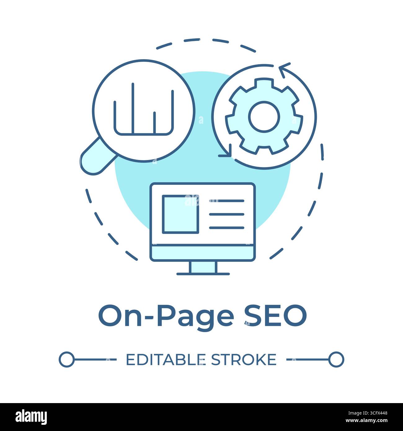 On-page seo soft blue concept icon Stock Vector