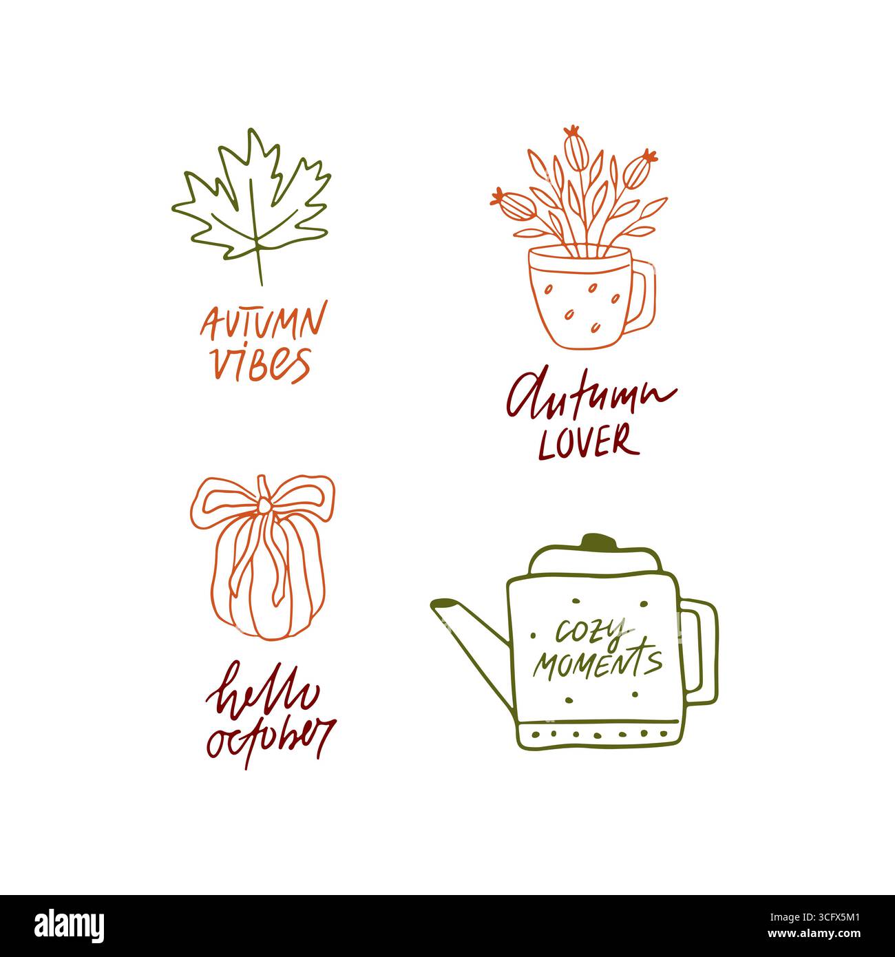 Hand drawn cozy autumn vector illustration set Stock Vector Image & Art ...