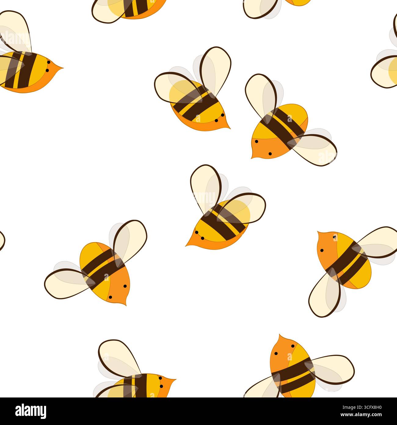 Cute cartoon honey bees seamless pattern. Vector background illustration. Stock Vector