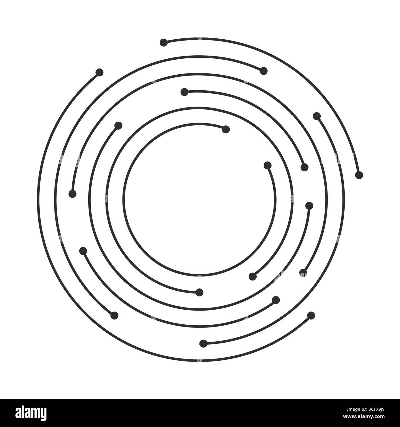 Circuit board circle line dots connection. Motherboard electronic technology data, electrical board, cpu. Programming science, computer system elements. Vector illustration Stock Vector