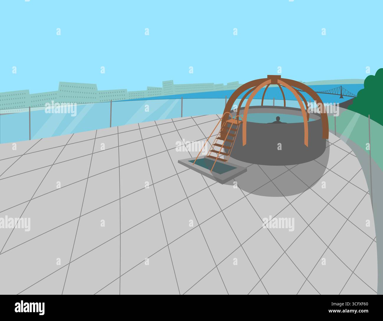 Graphic picture of landscape view on Rudas thermal roof bath in ...