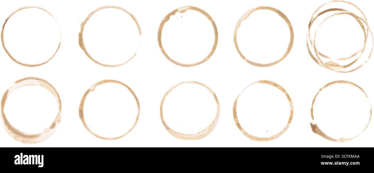 Coffee cup or tea stain drink ring vector illustration set isolated on ...