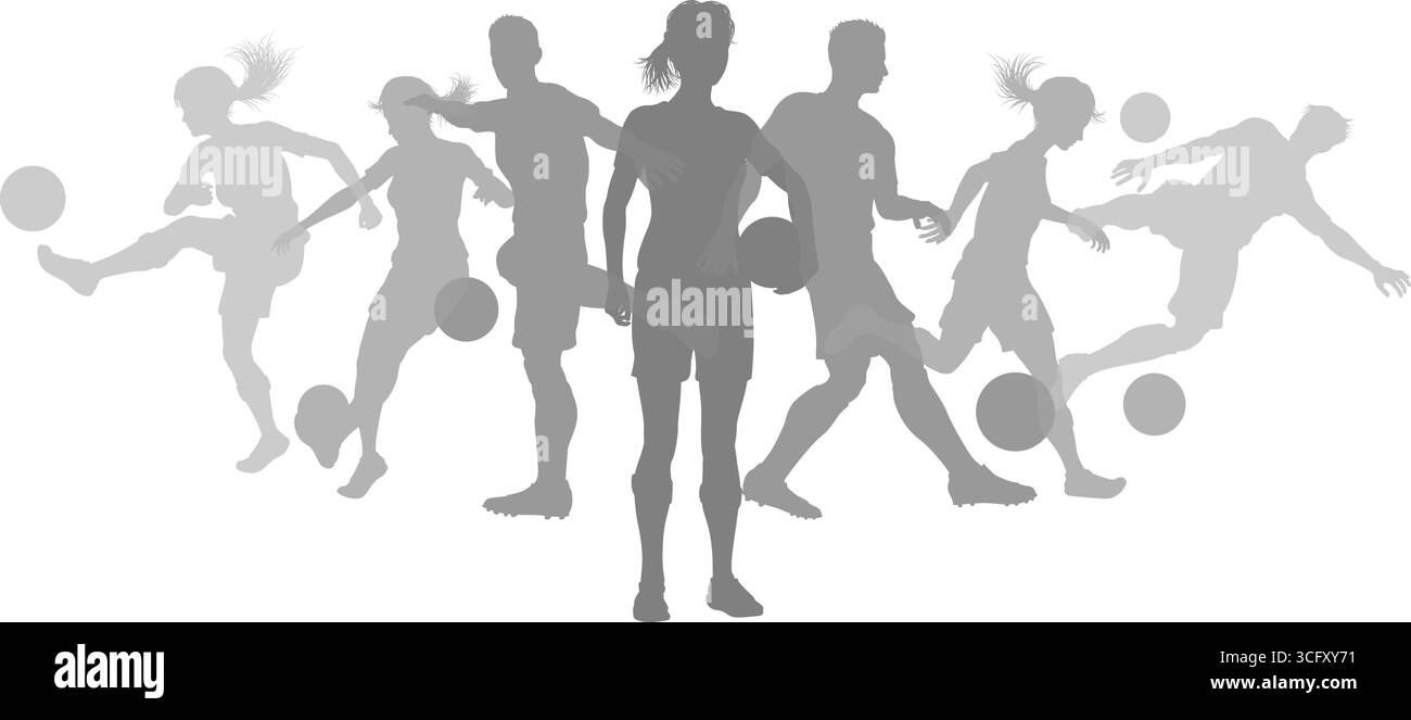 Soccer Football Players Men Women Silhouettes Stock Vector Image & Art ...