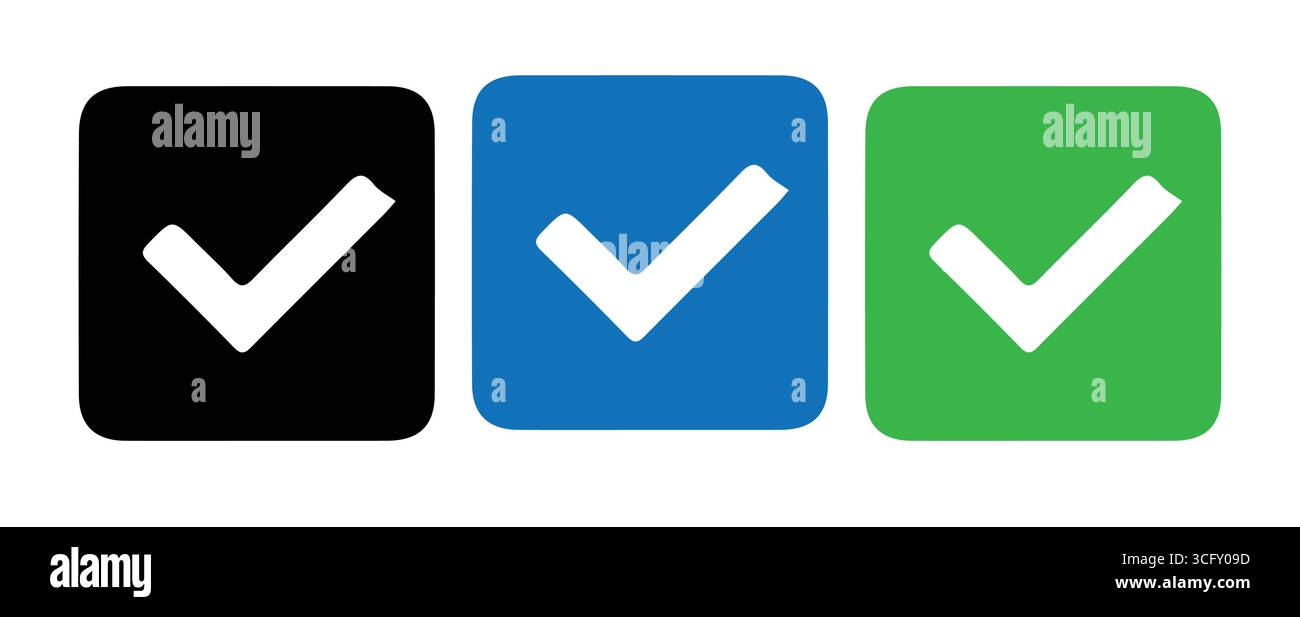 checkmark vector set. Check box icon with correct, accept checkmark icons tick box Stock Vector