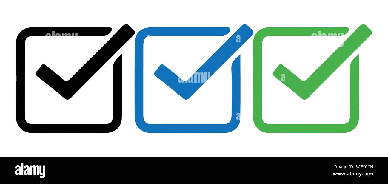 checkmark vector set. Check box icon with correct, accept checkmark icons tick box Stock Vector