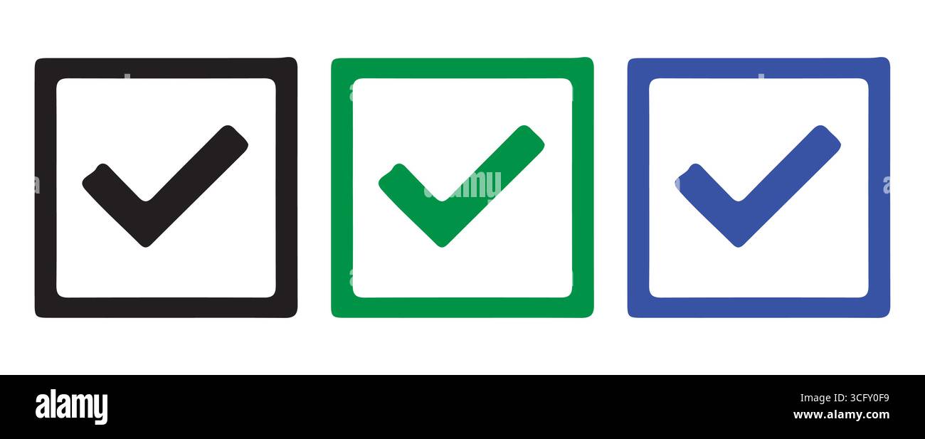 checkmark vector set. Check box icon with correct, accept checkmark icons tick box Stock Vector