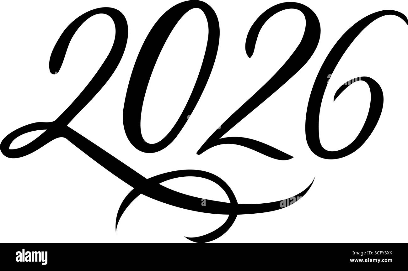 Vector 2026 year black handwriting font. White background. Isolated ...