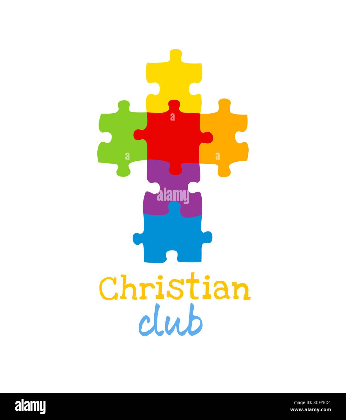 Christian cross as a puzzle set. Creative symbol. The concept of educational or special ministry. Sunday school logo design. T shirt graphic. Stock Vector