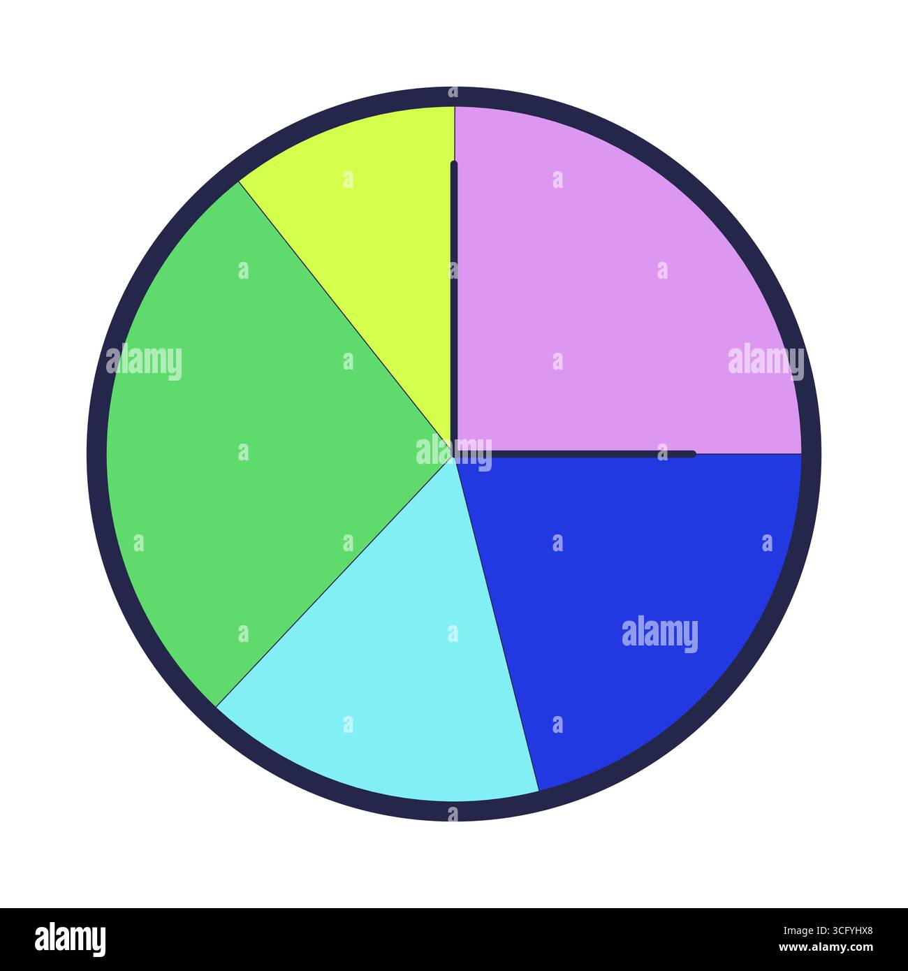 Colorful circular clock with five segments 2D cartoon object Stock Vector