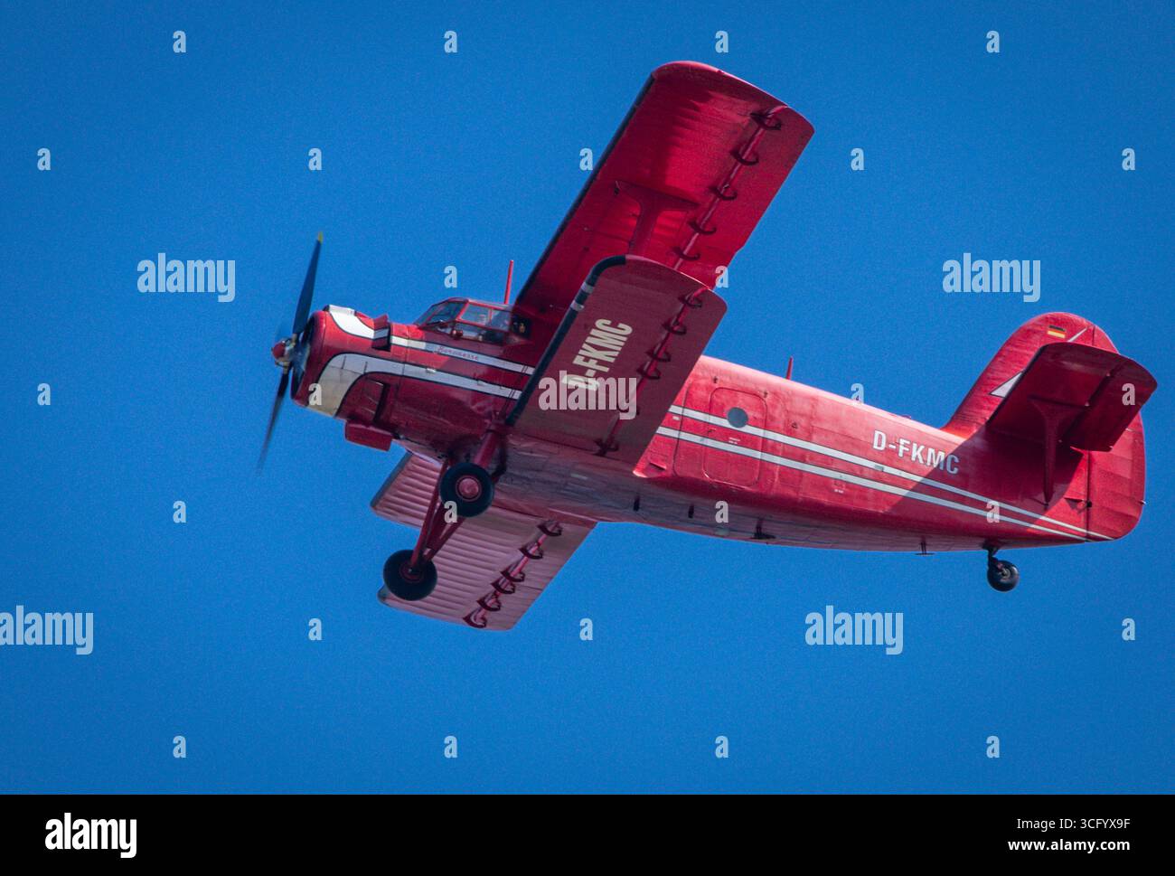 Wismar, Germany. 15th Aug, 2025. The Russian-built Antonov AN-2 biplane ...