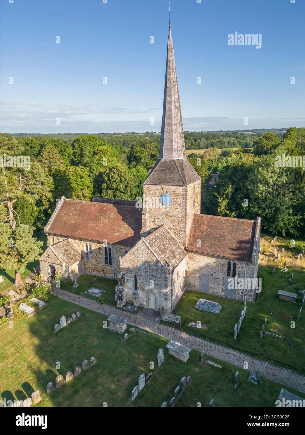 aerial view of the grade 1 listed st giles parish church in horsted keynes   in west sussex Stock Photo