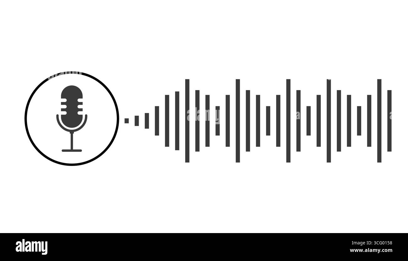 Podcast icon audio voice record, music wave. Microphone symbol, talk, speech. Voice record button or audio call. Retro simple icon. Vector illustration Stock Vector