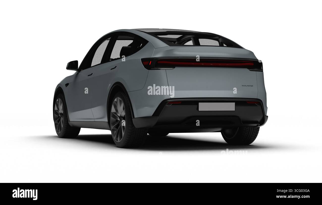 Izmir, Turkey - Aug 25 2025: Realistic 3D render of a gray 2025 Tesla ...