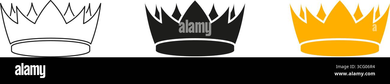 Crown Icon Line And Solid Black And Color Icon Set. Royalty, Leadership, And Authority Symbol Outline And Silhouette Symbol Collection. Regal And Stock Vector